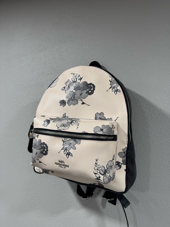 coach charlie backpack floral In Tea Rose Print Nylon Charlie Backpack In Tea Rose Floral Print Nylon (Coach F57635)Silverblack Multidetailsprinted Nyloninside Zip And Multifunction Pocketszip Coach Medium Charlie Backpack in